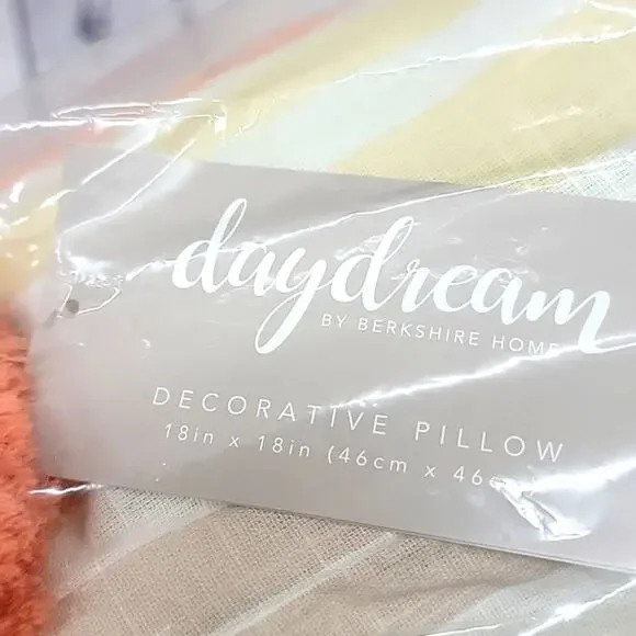 QVC Berkshire Blanket 18x18in Sriped Throw Pillow Orange and Yellow Tones NIB! - Picture 3 of 5